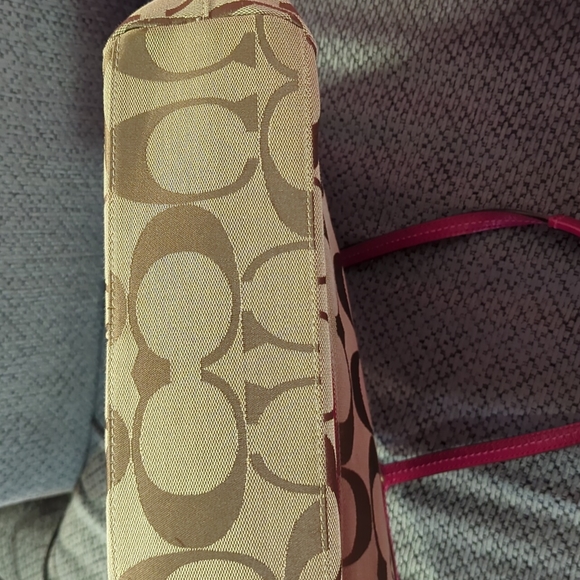 Coach Pink and Brown Purse Signature Stripe Tote - Picture 5 of 6